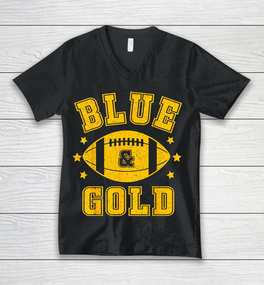 On Gameday Football We Wear Blue And Gold School Spirit Unisex V-Neck T-Shirt