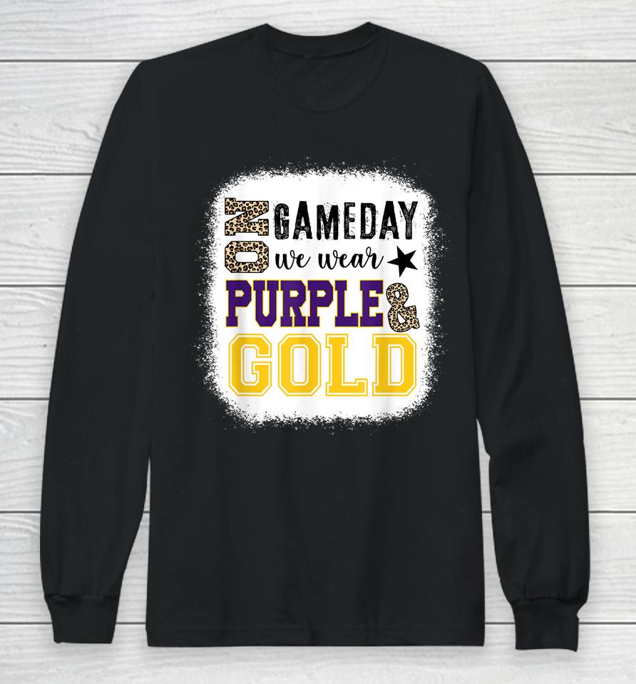 On Gameday Football We Wear Purple And Gold Leopard Print Long Sleeve T-Shirt
