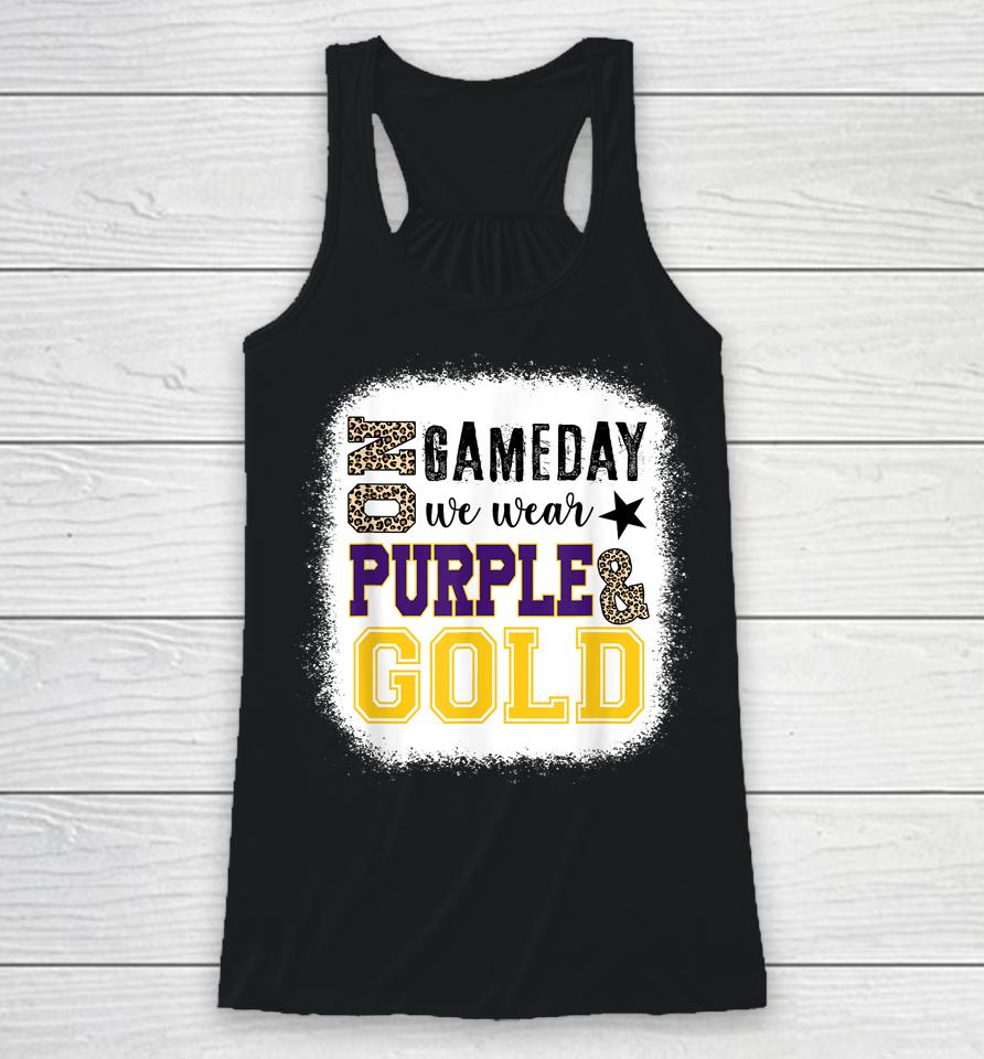 On Gameday Football We Wear Purple And Gold Leopard Print Racerback Tank
