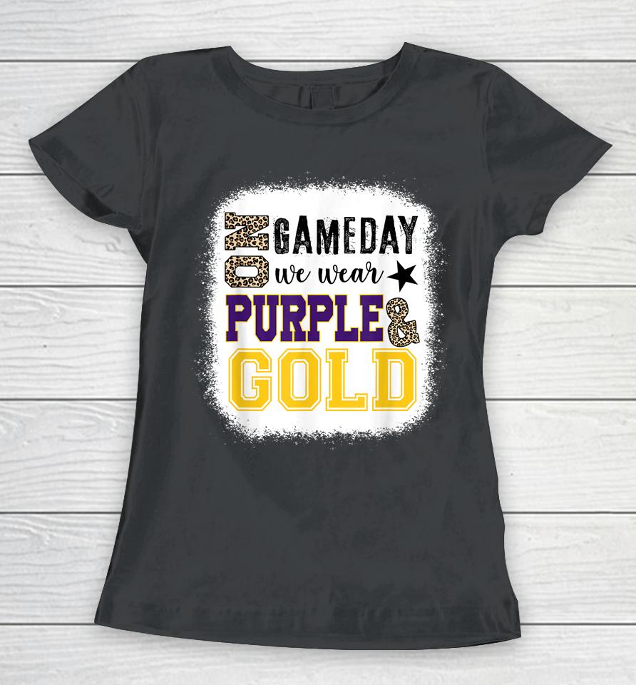 On Gameday Football We Wear Purple And Gold Leopard Print Women T-Shirt