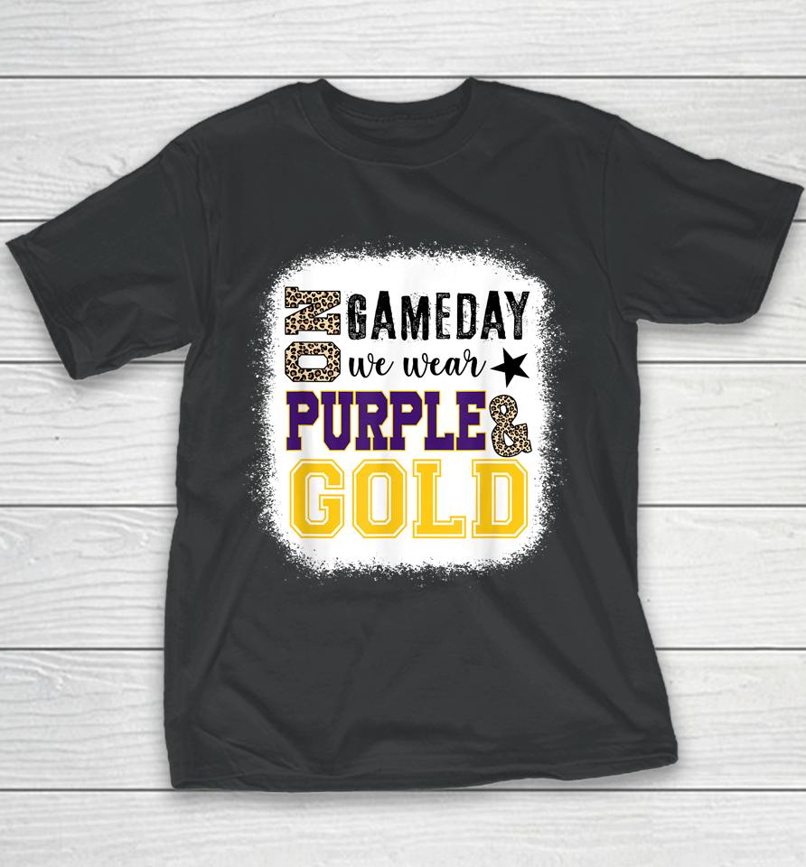 On Gameday Football We Wear Purple And Gold Leopard Print Youth T-Shirt