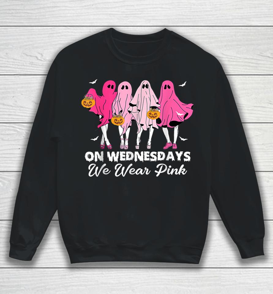 On Wednesday We Wear Pink Cute Ghost Halloween Breast Cancer Sweatshirt