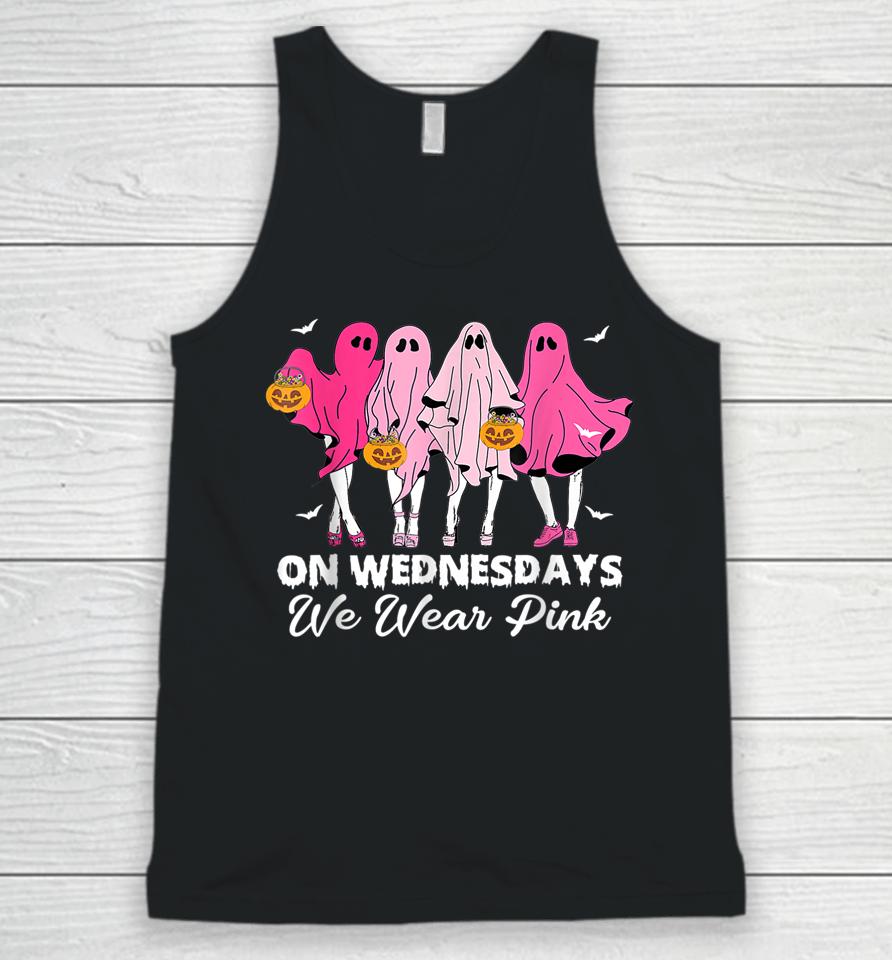 On Wednesday We Wear Pink Cute Ghost Halloween Breast Cancer Unisex Tank Top