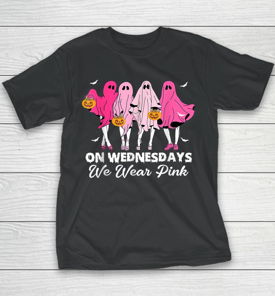 On Wednesday We Wear Pink Cute Ghost Halloween Breast Cancer Youth T-Shirt