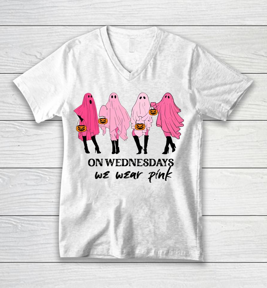 On Wednesday We Wear Pink Ghost Unisex V-Neck T-Shirt