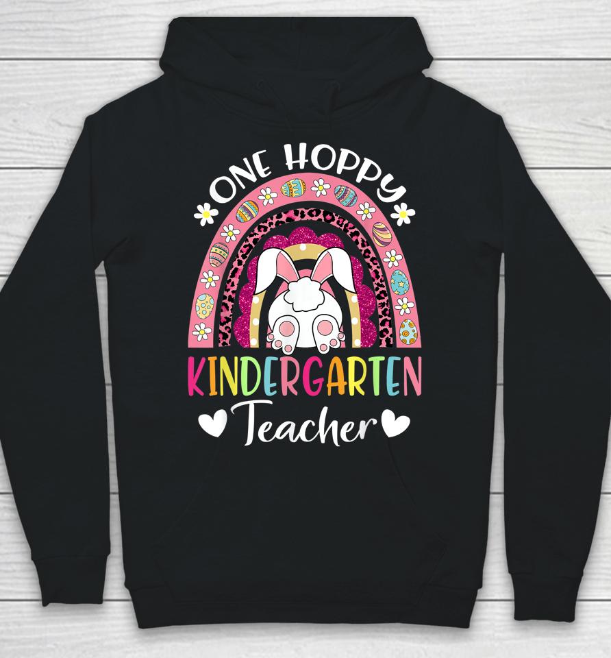 One Hoppy Kindergarten Teacher Happy Easter Rainbow Leopard Hoodie