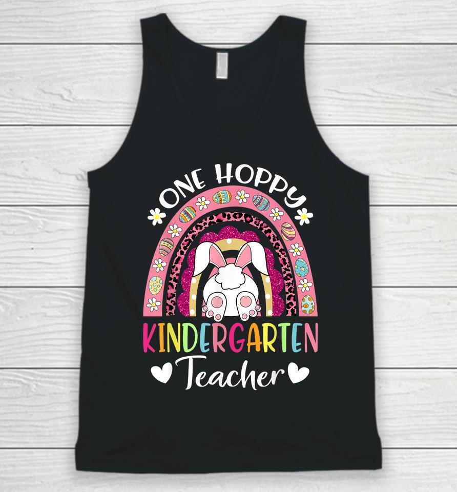 One Hoppy Kindergarten Teacher Happy Easter Rainbow Leopard Unisex Tank Top
