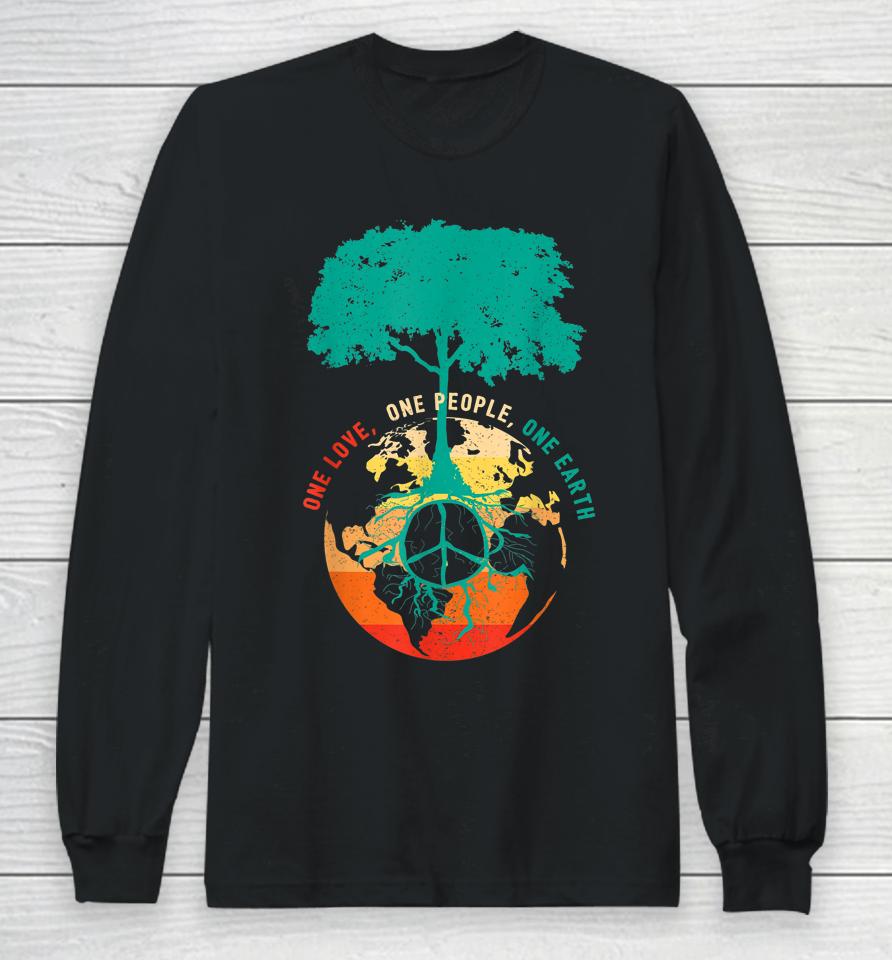 One Love One People One Earth Retro Earth Day Long Sleeve T-Shirt