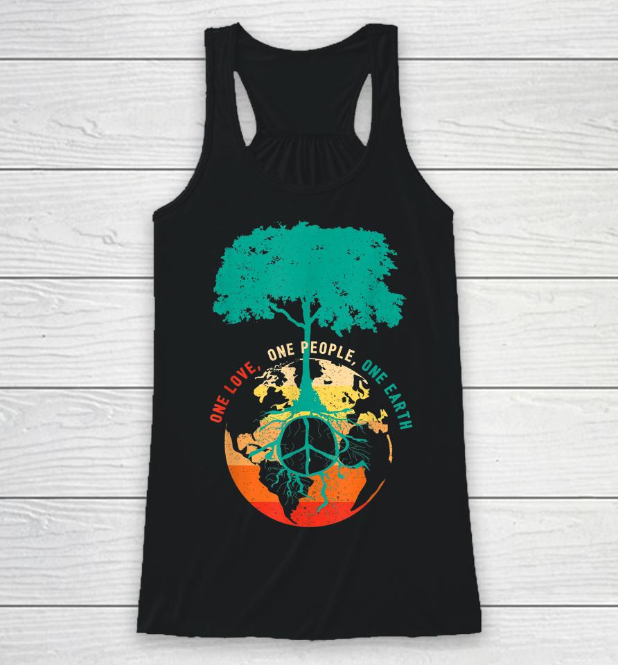 One Love One People One Earth Retro Earth Day Racerback Tank