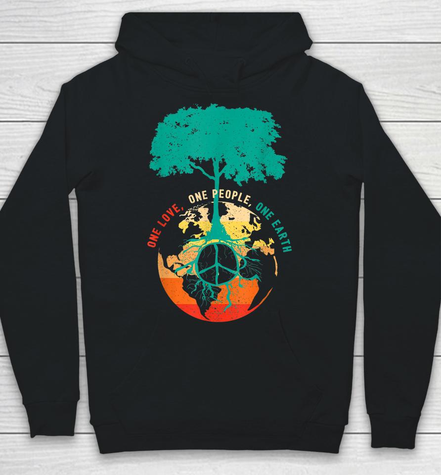 One Love One People One Earth Retro Earth Day Hoodie
