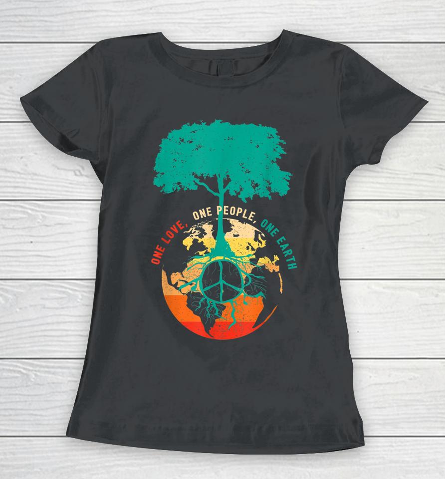 One Love One People One Earth Retro Earth Day Women T-Shirt