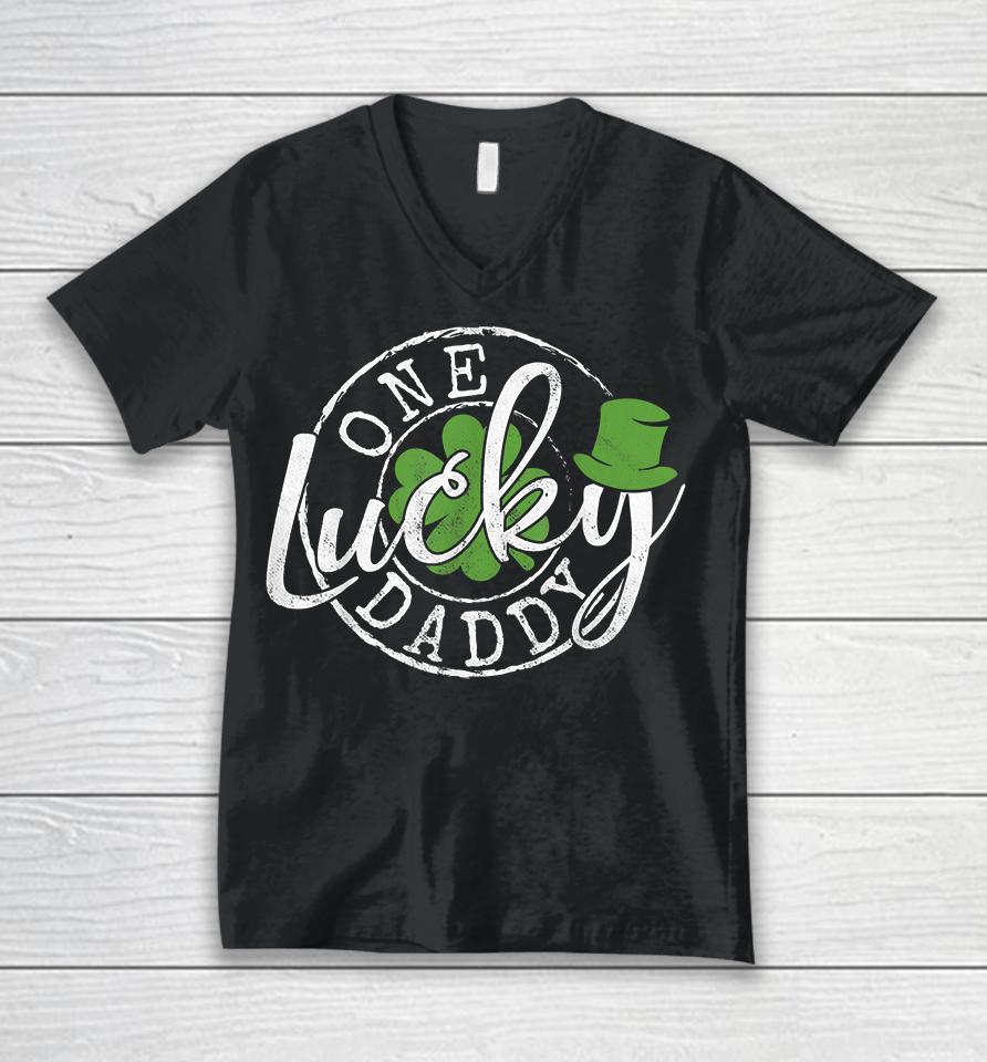One Lucky Daddy Funny Father Irish Clovers St Patrick's Day Unisex V-Neck T-Shirt