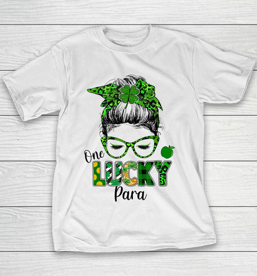 One Lucky Para Messy Bun Shamrock St Patrick's Day Youth T-Shirt