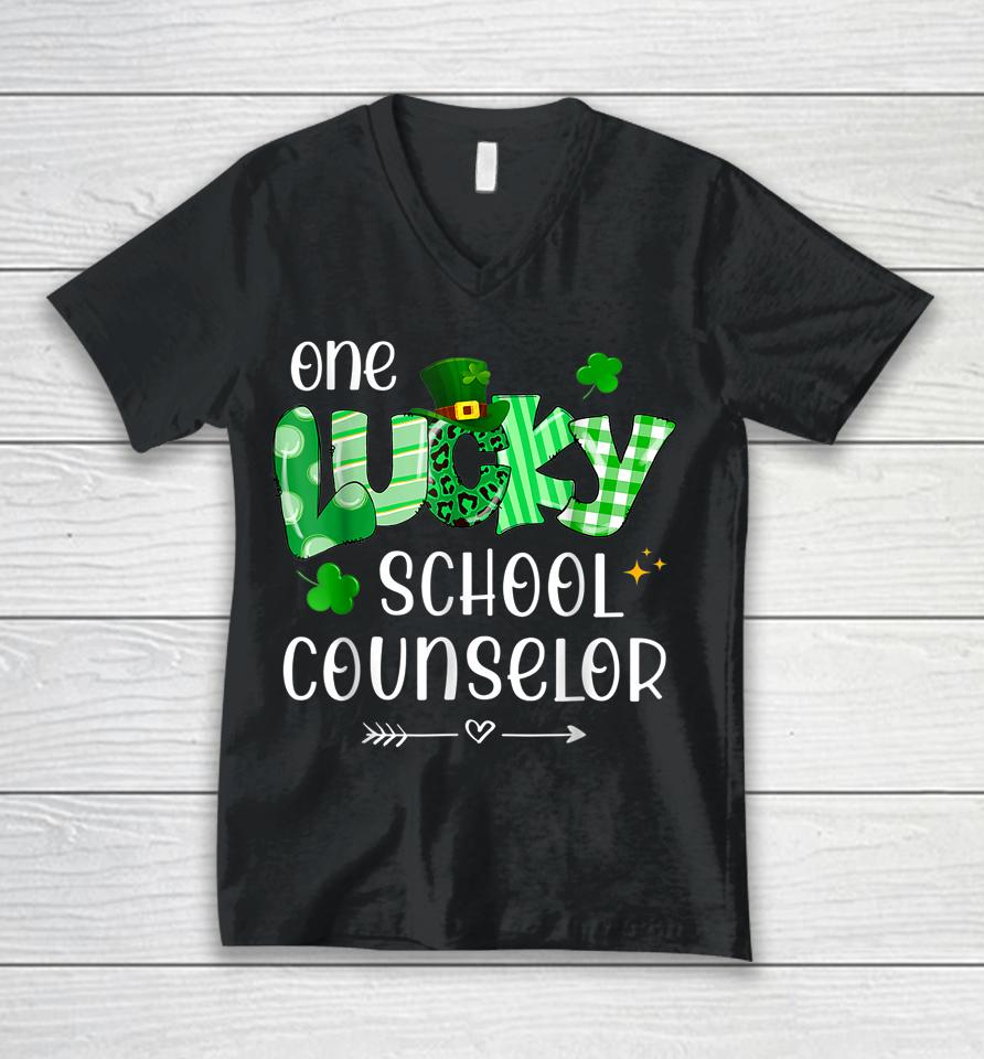 One Lucky School Counselor Shamrock Teacher St Patrick's Day Unisex V-Neck T-Shirt