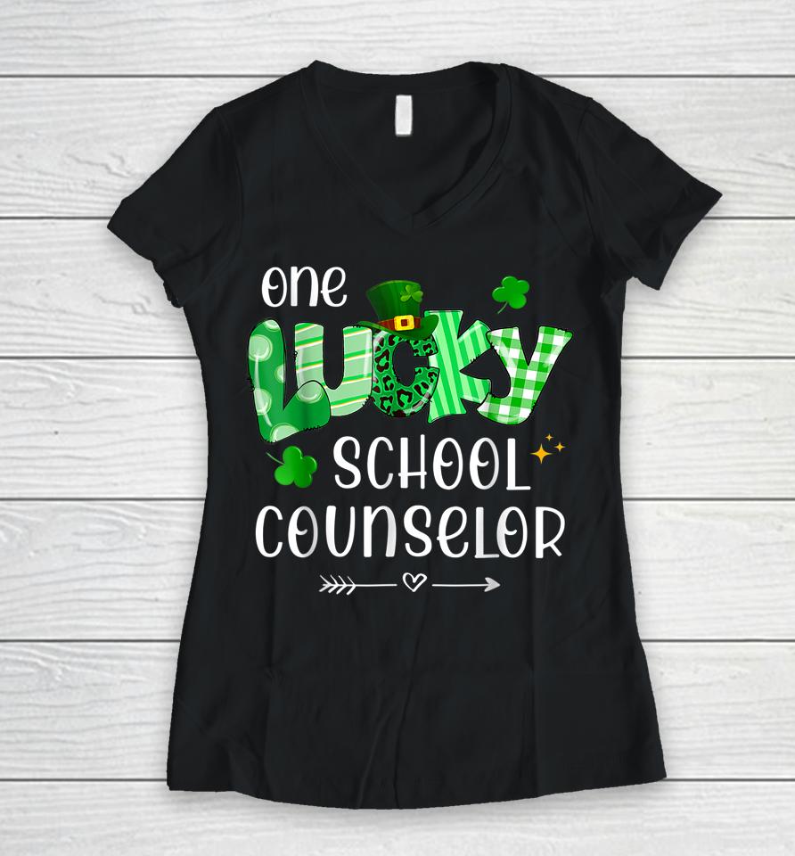One Lucky School Counselor Shamrock Teacher St Patrick's Day Women V-Neck T-Shirt