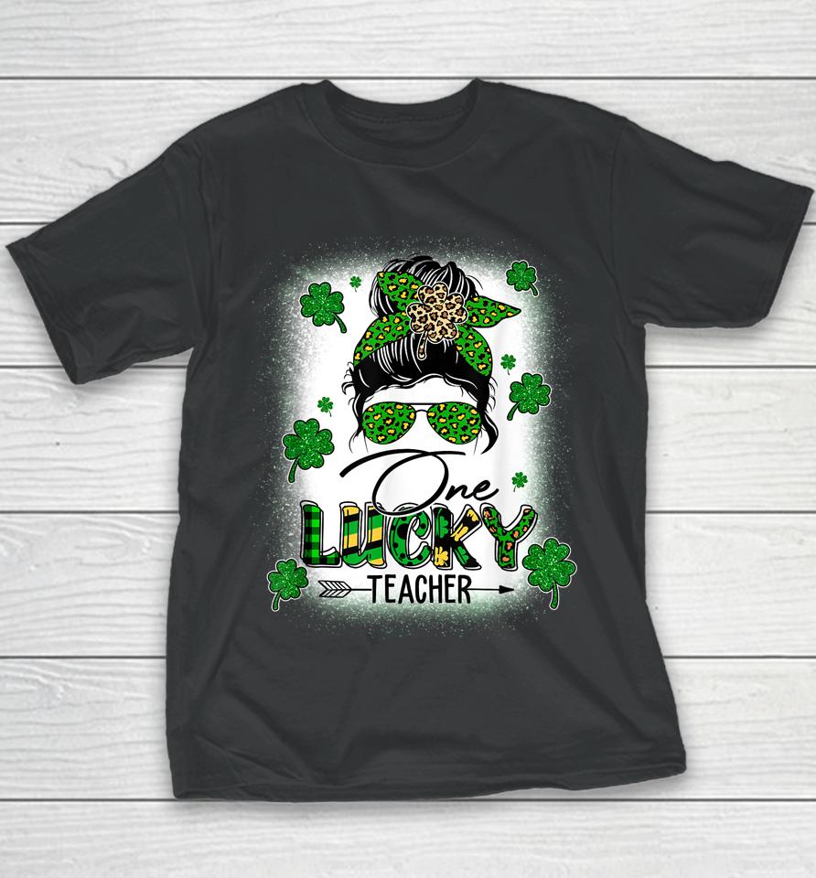 One Lucky Teacher Messy Bun Shamrock St Patrick's Day Youth T-Shirt