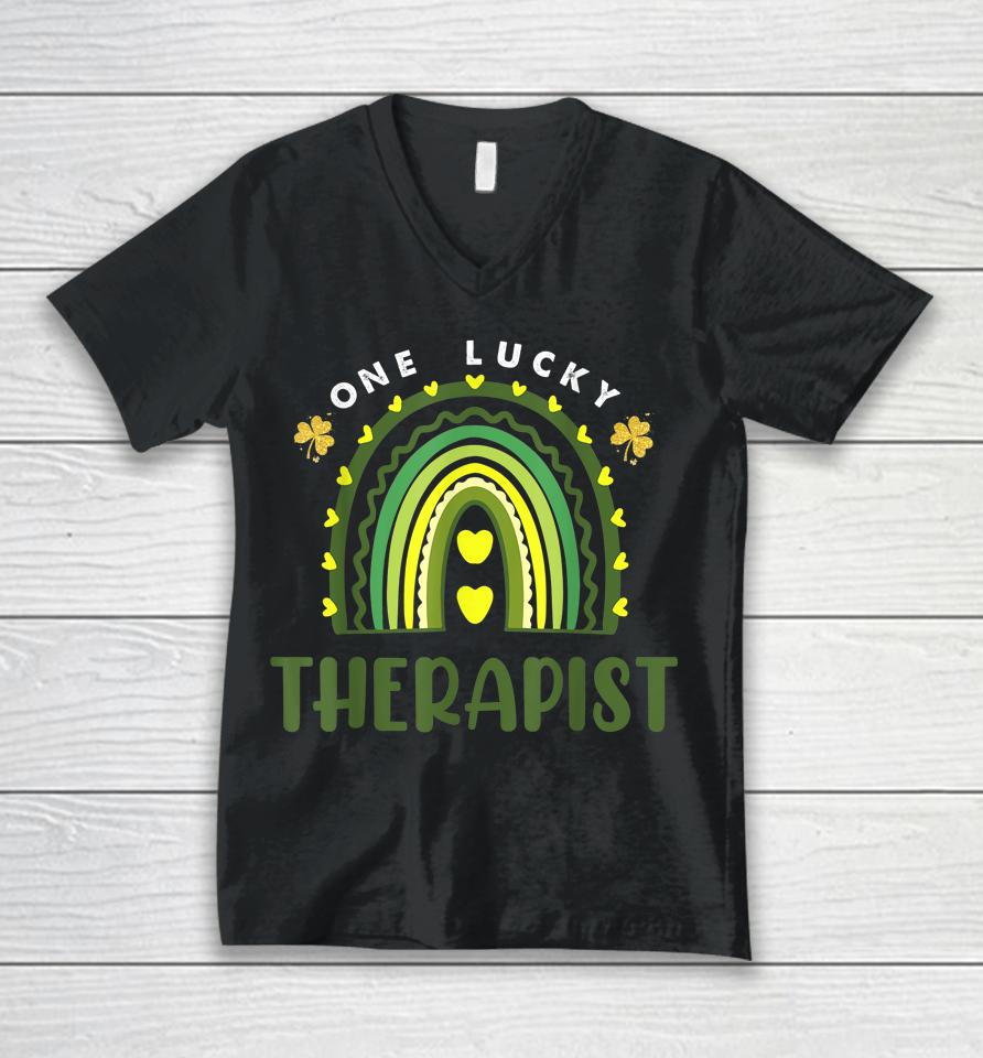 One Lucky Therapist Rainbow St Patricks Day Shamrock Unisex V-Neck T-Shirt