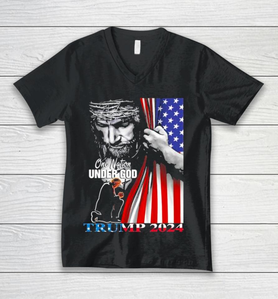 One Nation Under God Donald Trump 2024 Strong America Unisex V-Neck T-Shirt