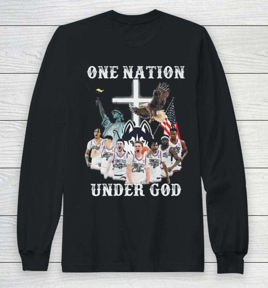 One Nation Under God Uconn Huskies Team Basketball 2024 Signatures Long Sleeve T-Shirt