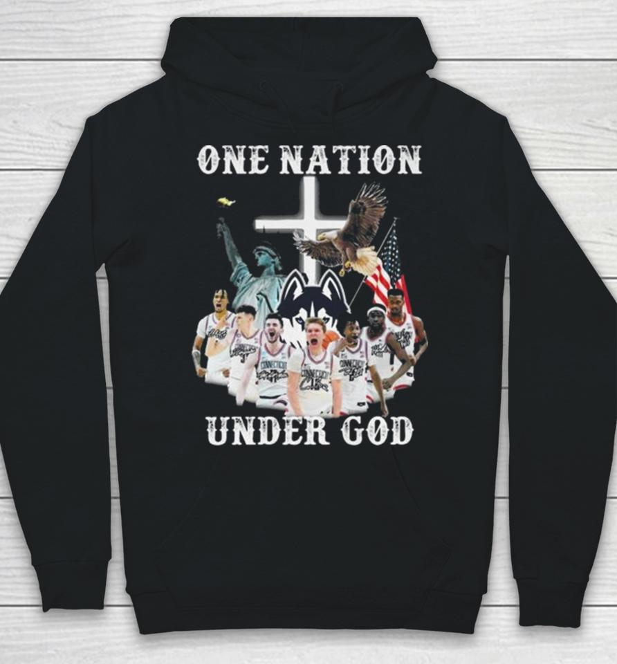 One Nation Under God Uconn Huskies Team Basketball 2024 Signatures Hoodie