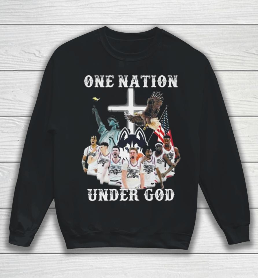 One Nation Under God Uconn Huskies Team Basketball 2024 Signatures Sweatshirt