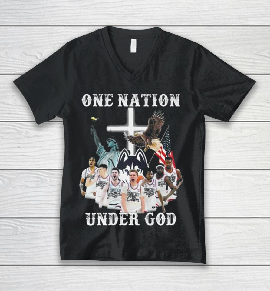 One Nation Under God Uconn Huskies Team Basketball 2024 Signatures Unisex V-Neck T-Shirt