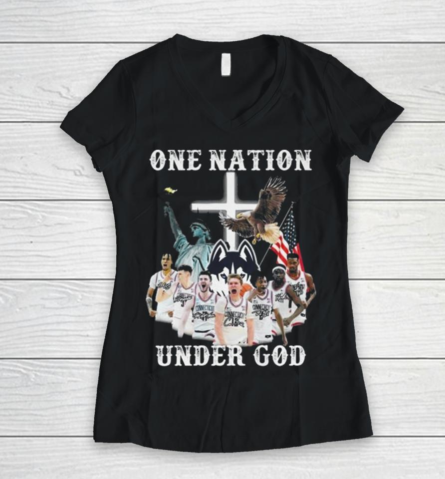 One Nation Under God Uconn Huskies Team Basketball 2024 Signatures Women V-Neck T-Shirt