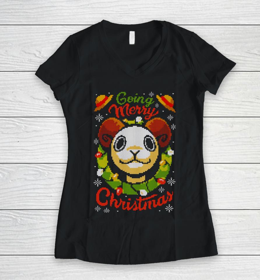 One Piece Going Merry Christmas Ugly Sweater Women V-Neck T-Shirt