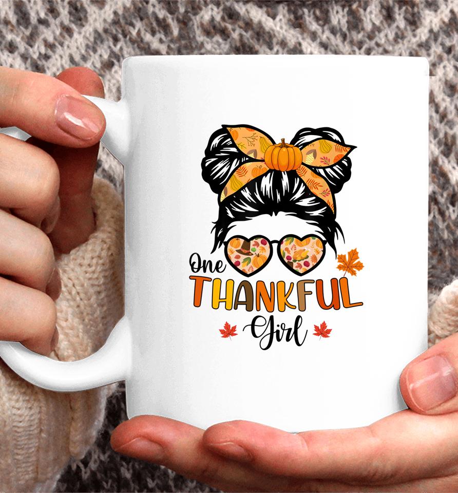 One Thankful Girl Thanksgiving Daughter Messy Bun Fall Girls Coffee Mug