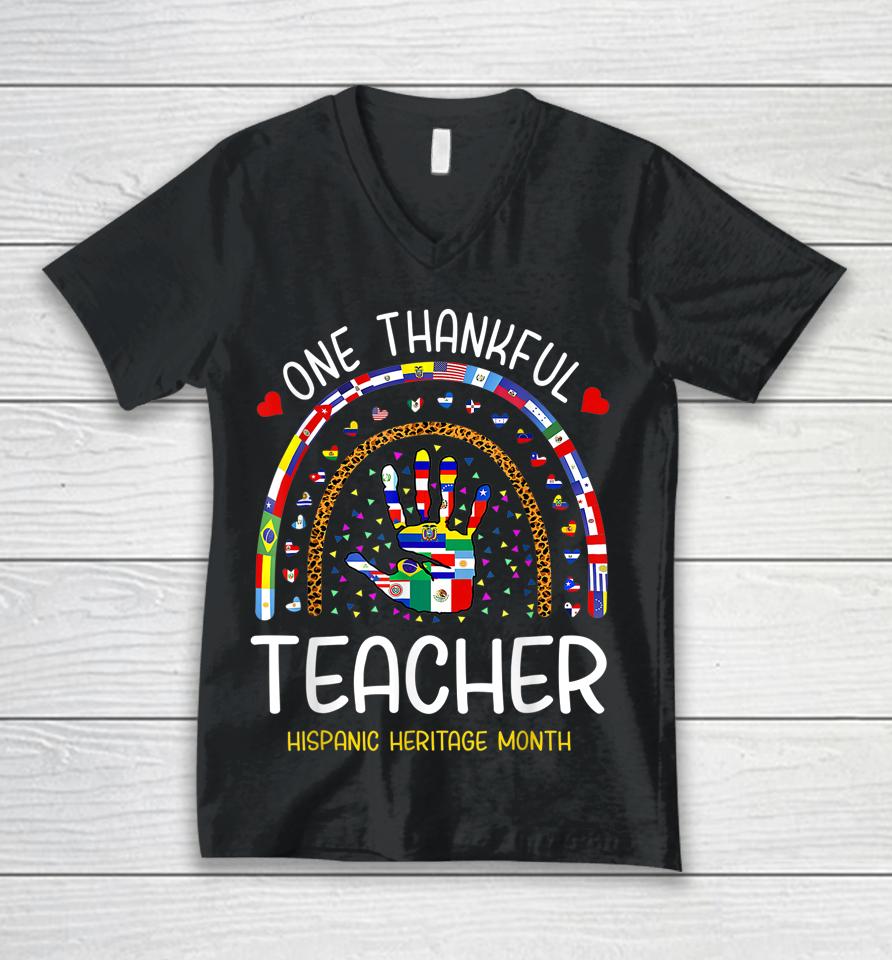 One Thankful Teacher Hispanic Heritage Month Countries Unisex V-Neck T-Shirt