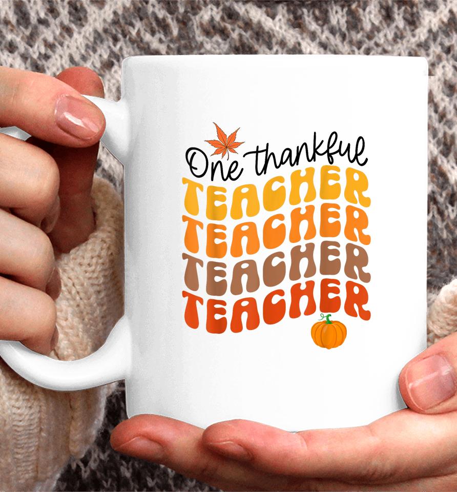 One Thankful Teacher Thanksgiving Fall Autumn Groovy Coffee Mug