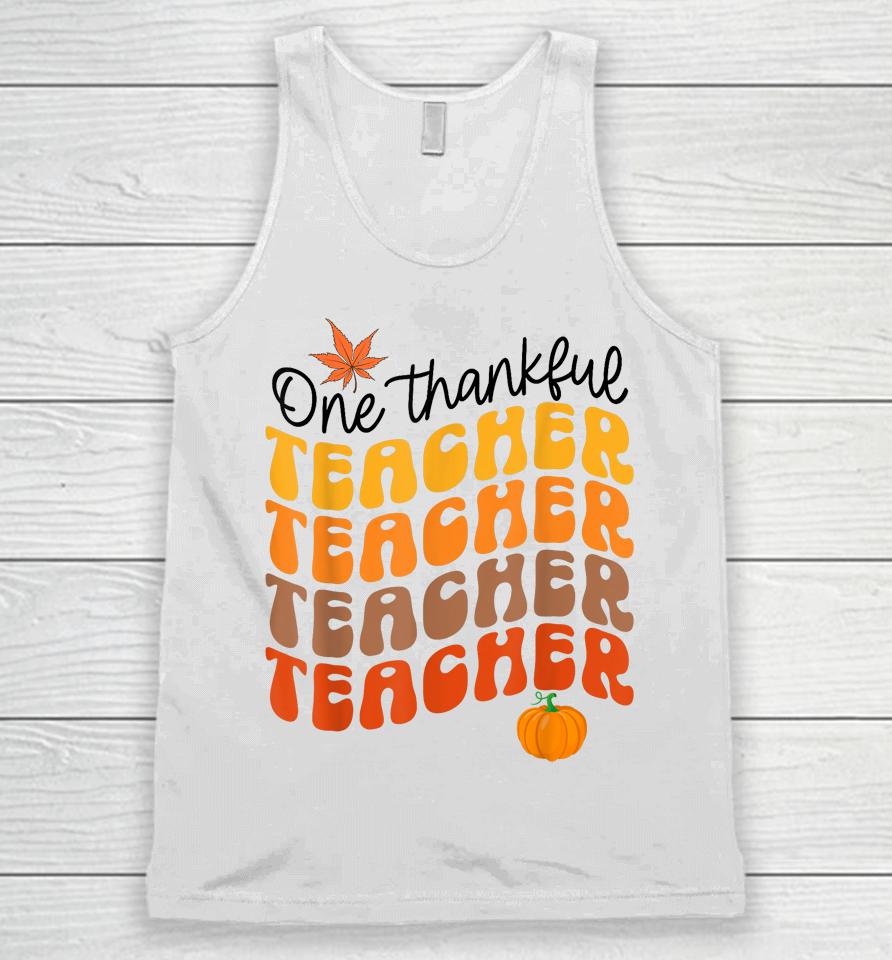 One Thankful Teacher Thanksgiving Fall Autumn Groovy Unisex Tank Top