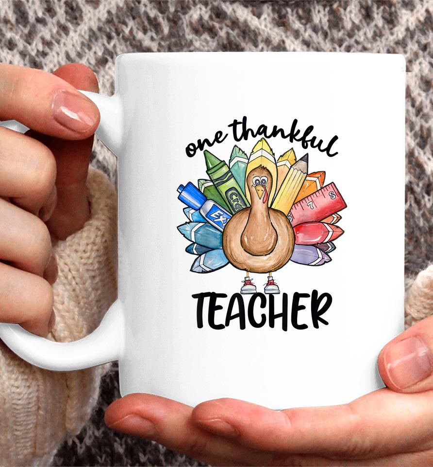 One Thankful Teacher Thanksgiving Turkey Cute Crayon Pencil Coffee Mug