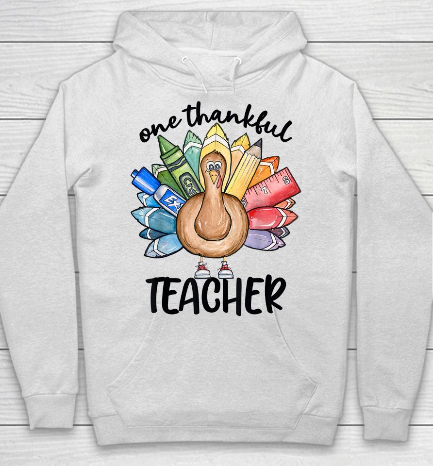 One Thankful Teacher Thanksgiving Turkey Cute Crayon Pencil Hoodie