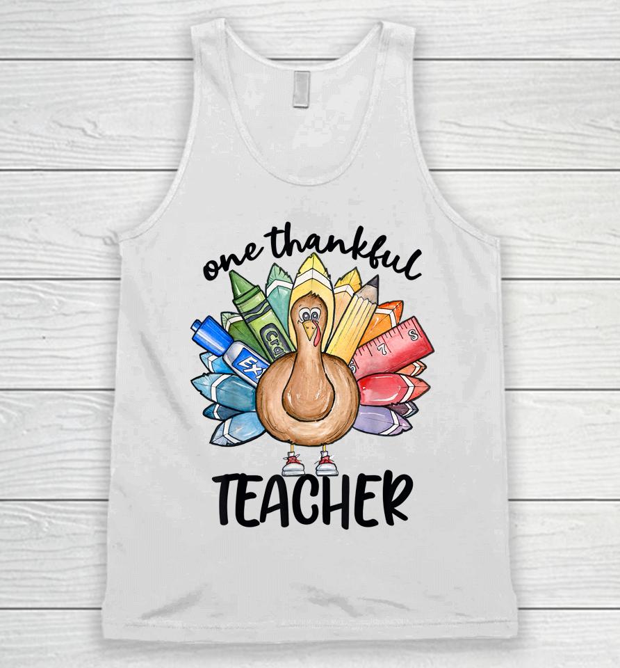 One Thankful Teacher Thanksgiving Turkey Cute Crayon Pencil Unisex Tank Top