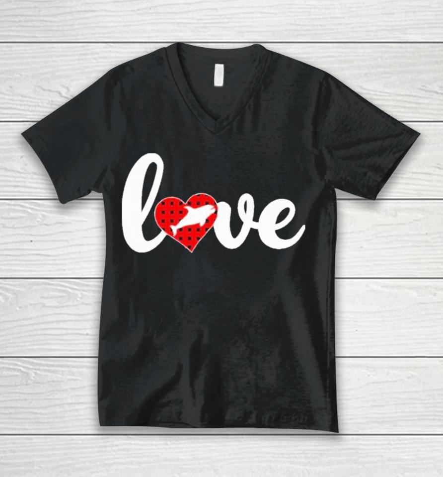 Orca Fish Lover Buffalo Plaid Love Orca Valentine’s Day Unisex V-Neck T-Shirt