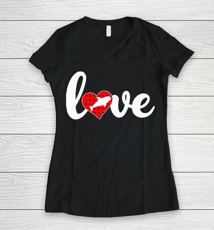 Orca Fish Lover Buffalo Plaid Love Orca Valentine’s Day Women V-Neck T-Shirt