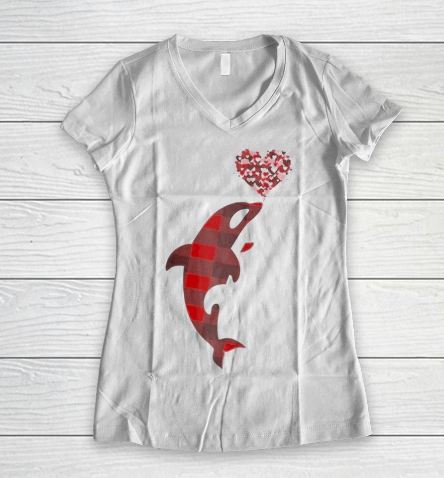 Orca Is My Valentines Love Orca Raglan Baseball Women V-Neck T-Shirt