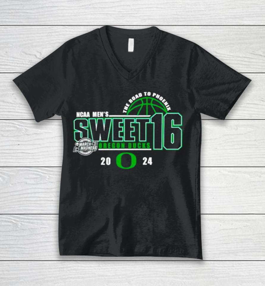 Oregon Ducks 2024 Ncaa Men’s Basketball Tournament March Madness Sweet Sixteen The Road To Phoenix Unisex V-Neck T-Shirt