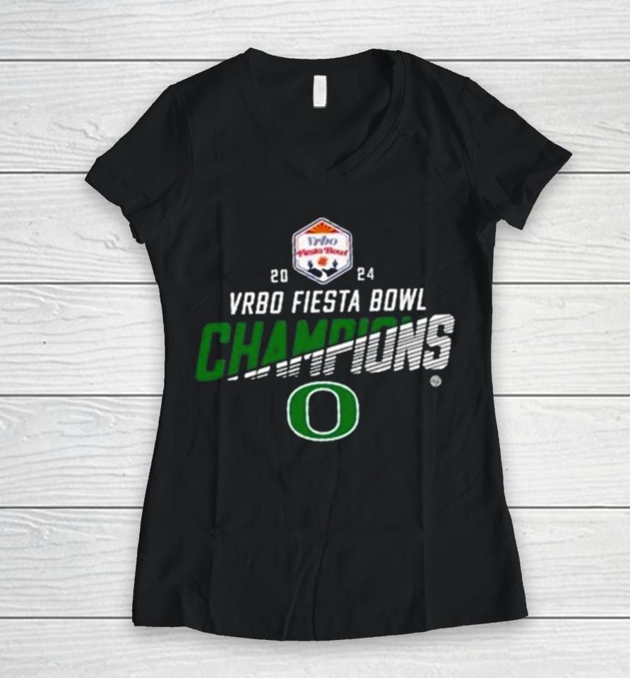 Oregon Ducks 2024 Vrbo Fiesta Bowl Champions Women V-Neck T-Shirt