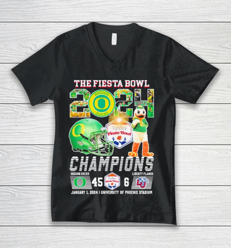 Oregon Ducks Football 2024 The Fiesta Bowl Champions Victory 45 6 Unisex V-Neck T-Shirt