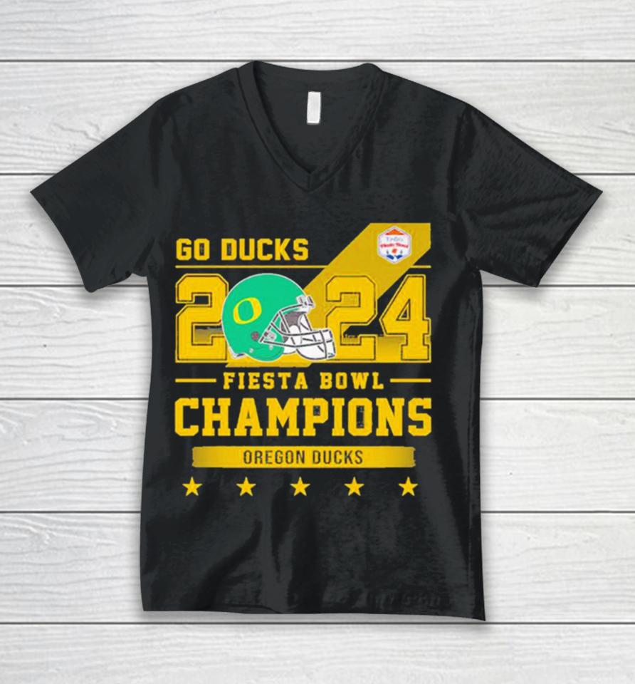 Oregon Ducks Football Go Ducks 2024 Fiesta Bowl Champions Helmet Unisex V-Neck T-Shirt
