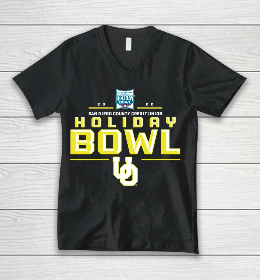 Oregon Ducks Holiday Bowl 2022 San Diego County Credit Union Unisex V-Neck T-Shirt
