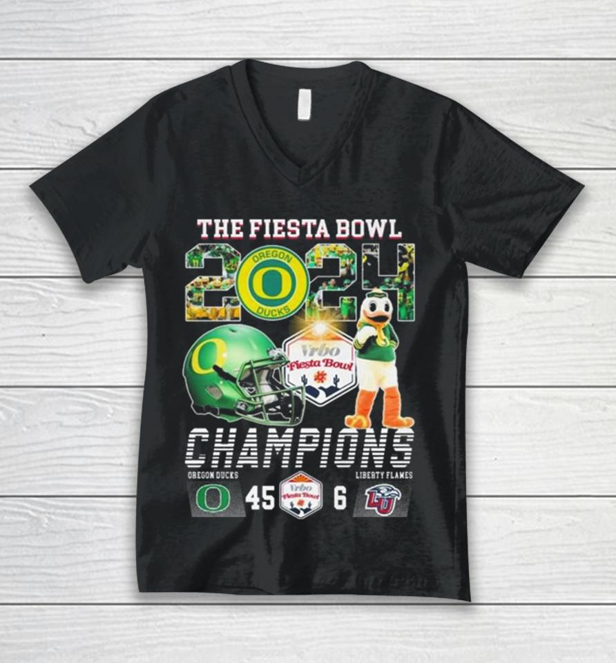 Oregon Ducks Mascot The Fiesta Bowl 2024 Champions Unisex V-Neck T-Shirt