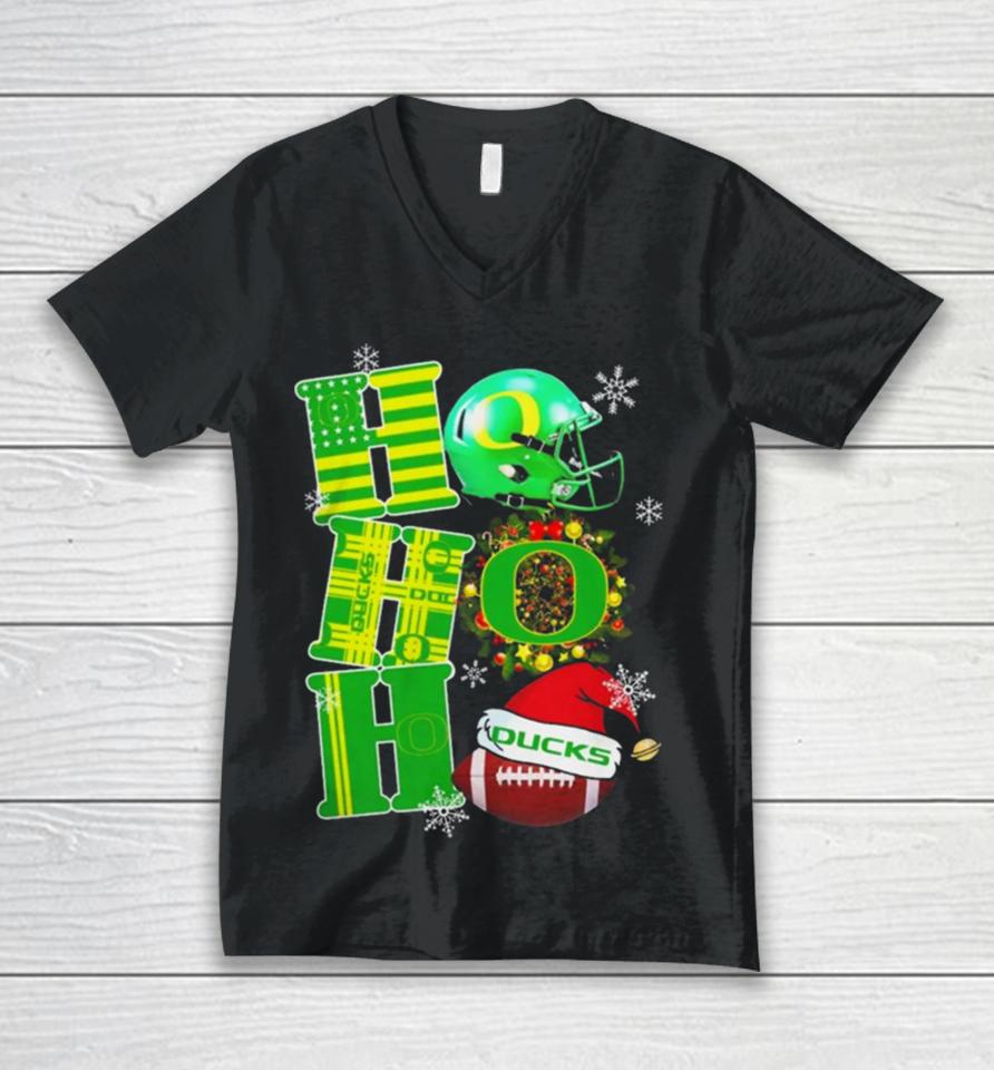 Oregon Ducks Ncaa Ho Ho Ho Christmas Unisex V-Neck T-Shirt