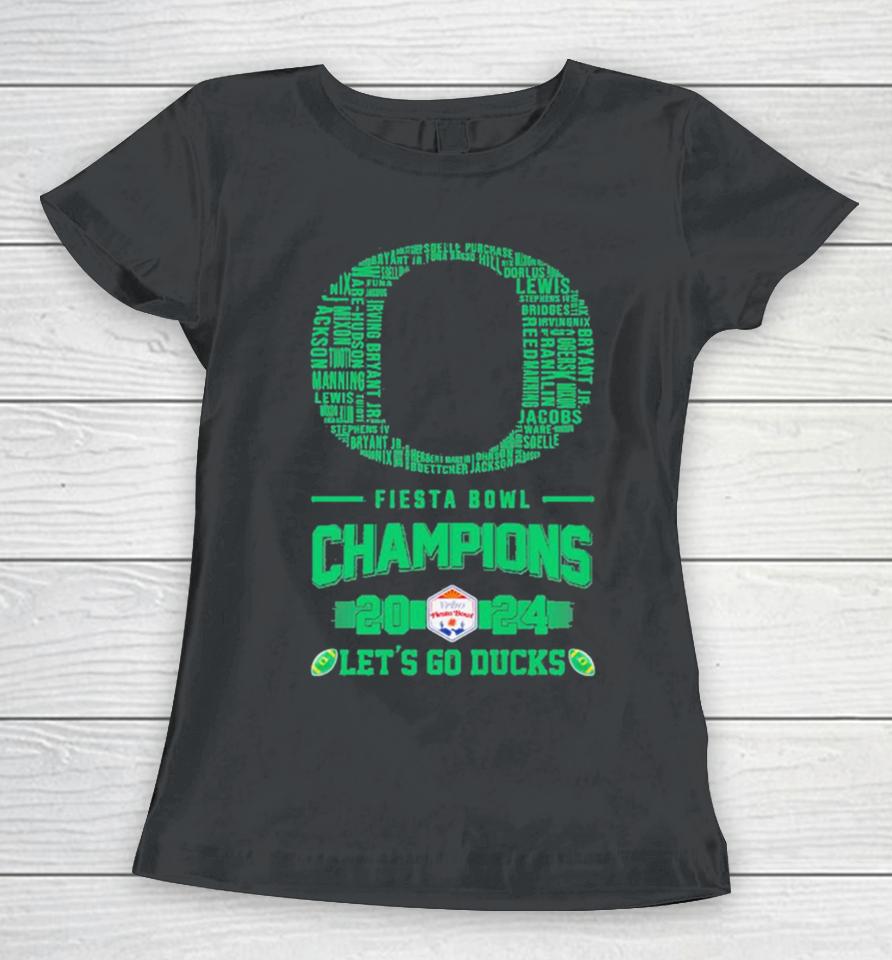 Oregon Ducks Players Names 2024 Fiesta Bowl Champions Logo Let’s Go Ducks Women T-Shirt