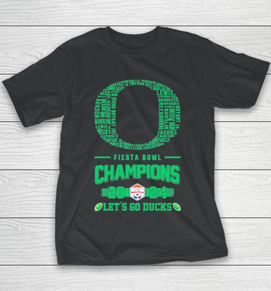 Oregon Ducks Players Names 2024 Fiesta Bowl Champions Logo Let’s Go Ducks Youth T-Shirt