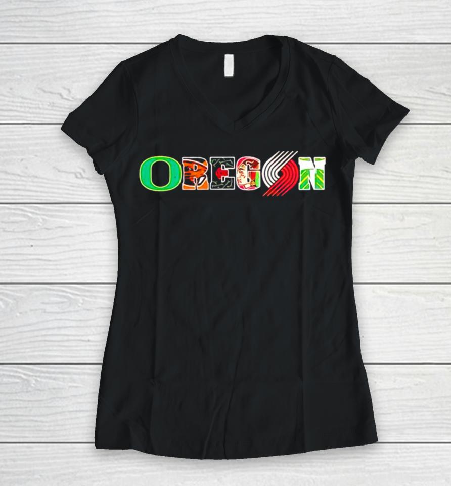 Oregon Portland Trail Blazers Team Logo Women V-Neck T-Shirt