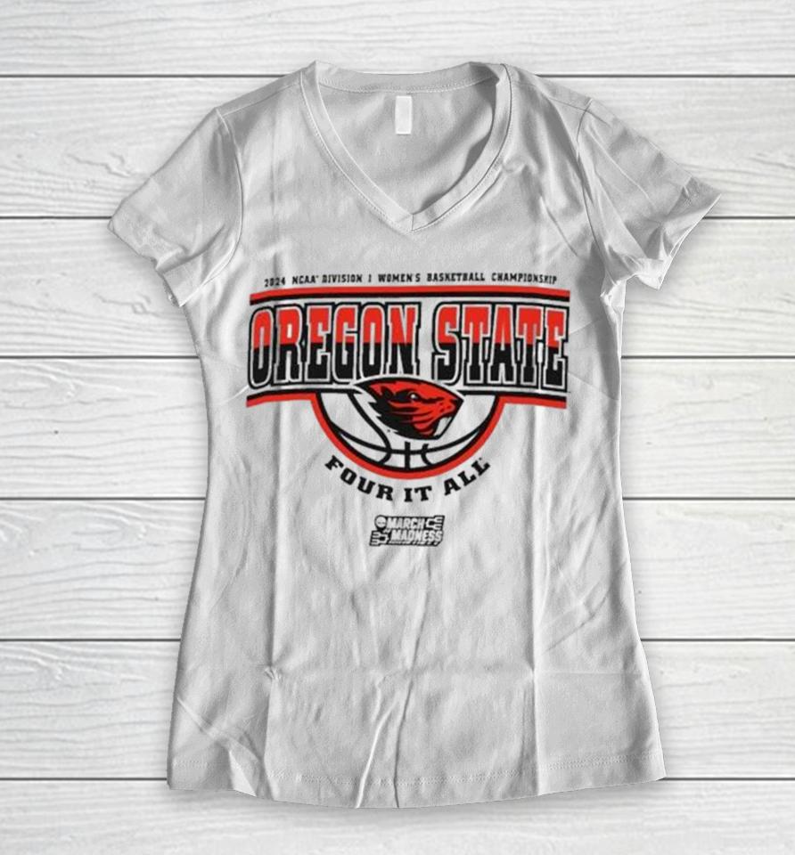 Oregon State Beavers 2024 Ncaa Division I Women’s Basketball Championship Four It All Women V-Neck T-Shirt