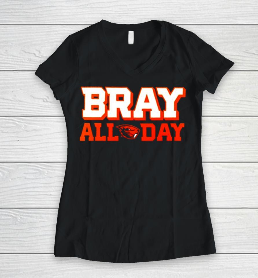 Oregon State Beavers Trent Bray All Dam Day Women V-Neck T-Shirt